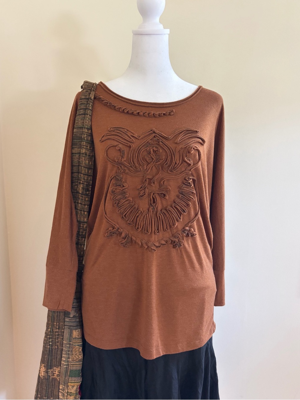 Cop Copine Vintage Y2K Paris European designer boho grunge batwing top brown L